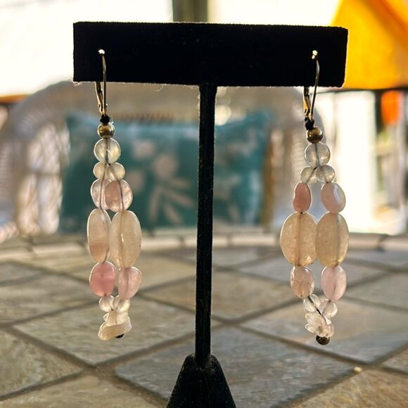 Rose Quartz & Sterling Silver Statement Necklace & Rose Quartz earrings Set - Picture 3 of 6